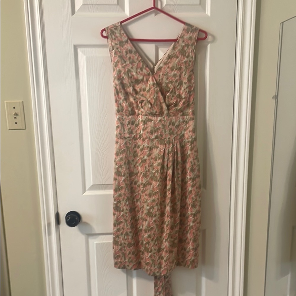 Talbots Green and Pink Ruched Midi Sundress